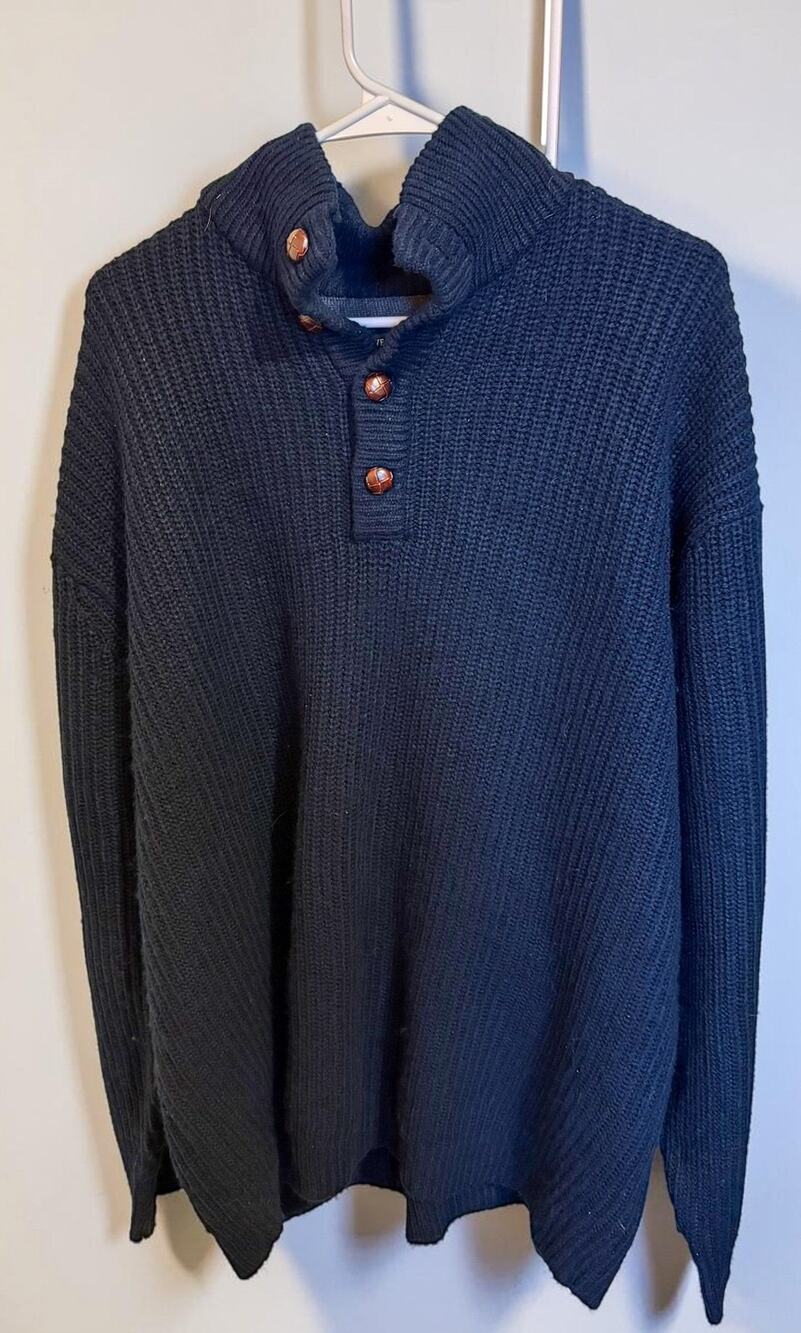 2XLT Mens Navy Shaker Knit Mock Neck Sweater Weatherproof Quarter Button Tall